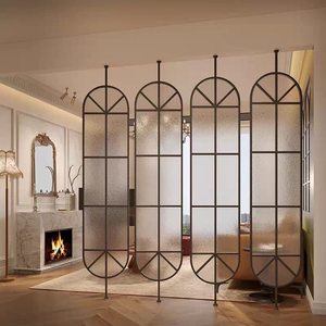 Paravent de salon contemporain en verre trempé OEM, écrans pivotants en métal, cloisons de séparation en métal noir - Product Image 6