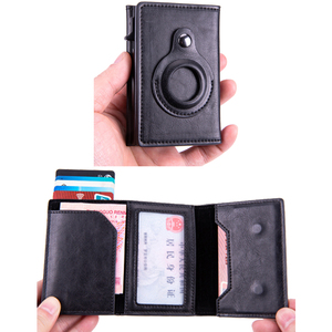 Custom Logo <b>RFID</b> Blocking Mens Aluminum Card Holder <b>Wallet</b> Trifold PU Leather Mens Card Case <b>Wallet</b> with Locator Holder for Men - Product Image 1
