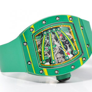 นาฬิกาข้อมือผู้ชายสุดหรู รุ่น Tourbillon RM 59-01 ตัวเรือนสีเขียวโปร่งแสง ดีไซน์ Beast Claw Bridges สายยางสีเหลือง ระบบไขลานด้วยมือ - Product Image 2