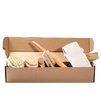 Ensemble de 5 brosses exfoliantes pour le corps, le visage et le bain, en bois naturel, poils de sanglier, manche long détachable, pour soins du corps