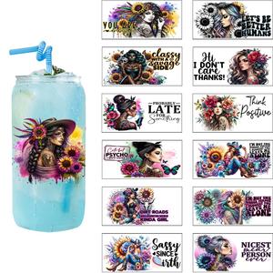 Vente en gros de divers motifs de wraps pour gobelets en verre de 16 oz, wraps pour canettes, motifs de dessins animés, fleurs, animaux, wraps Libbey, transferts pour gobelets - Product Image 2