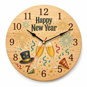 Horloge murale ronde en bois 25x25cm avec motif de fête, cadran de 10 pouces, horloge suspendue, décoration intérieure, cadeau, logo personnalisé, fournisseur en gros - Product Image 3