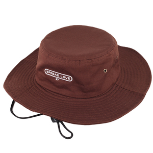 Sombrero de pescador liso de algodón de ala ancha con logotipo personalizado con cuerda - Product Image 5