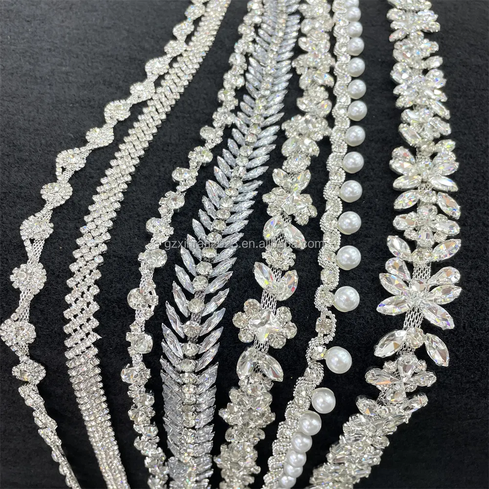 CA052 prezzo di fabbrica scintillante catena di cristallo da sposa impostazione strass rifilatura per il vestito