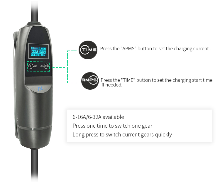 Chargeur De Voiture Électrique Type 2 - 8-16A Réglable - Niveau 2 Pour Dacia Spring Et Autres VE