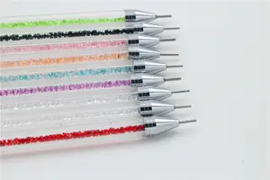 Bqan conjunto de ferramentas de cristal para unhas, novo colorido, duplo uso, seleção de cera, pontilhador de cera