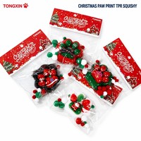 TONGXIN Kawaii Jouet anti-stress à presser en TPR, motif patte de Noël, avec paillettes et pompon, à récupération lente, cadeau festif