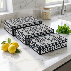 FAIZA CRAFT Boîte de rangement à bijoux carrée moderne de qualité supérieure avec incrustation en résine gravée – Meilleur fournisseur d'Inde - Product Image 1