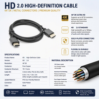 Kabel Video HD Male to Male 4K 60Hz Ultra Tipis Lembut Konduktor Tembaga Penuh Cangkang Paduan Aluminium