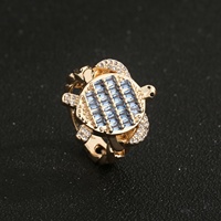 Bague tortue mignonne en laiton plaqué or 14K avec CZ bleu, bijou fantaisie animalier, cadeau idéal pour l'été et les fêtes à la plage, bagues de doigt pour femmes et filles