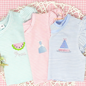 Wholesale <strong>T</strong>-<strong>shirt</strong> Summer Flutter Sleeve Custom Cotton Mini Striped <strong>t</strong> <strong>Shirts</strong> High Quality Kids Girls Tshirts <strong>Easter</strong> - Product Image 1