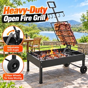 Parrilla de Carbón con Parrilla de Altura Ajustable sobre Dos Ruedas para Asado Argentino y Cocina en el <span class=keywords><strong>Patio</strong></span> - Product Image 1