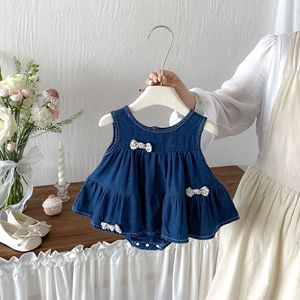 Nouvelle Collection 2026 : Barboteuse Princesse Sans Manches pour <span class=keywords><strong>Fille</strong></span>, Robe Gilet en Jean Mignonne et Tendance pour l'Été, <span class=keywords><strong>Combinaison</strong></span> Élégante pour Bébé - Product Image 2