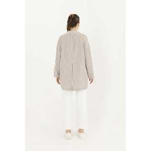 Blazer de Lino a Rayas para Mujer, Manga Larga, Transpirable, Tejido, Color Índigo - Product Image 4