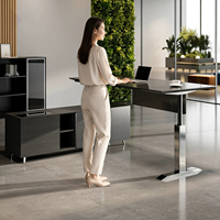 Ensemble de table de bureau exécutive en forme de L, réglable en hauteur électriquement, style minimaliste moderne, mobilier haut de gamme de luxe léger