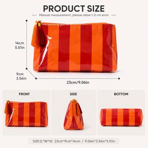Custom PVC Striped Cosmetic <b>Bag</b> <b>Waterproof</b> Makeup Pouch Travel Toiletry Organizer Large Capacity Zipper Storage <b>Bag</b> with Tassel - Product Image 3