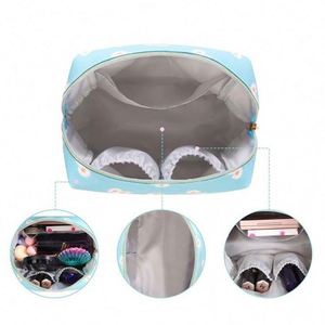 Sac de toilette pour filles à grande capacité, imprimé de fleurs mignonnes, sac cosmétique en cuir PU pour femmes, pochette - Product Image 2