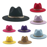 Chapeau femme large bord épais or chaîne bande classique noir Beige chapeau feutré Panama Cowboy Jazz hommes casquettes de luxe Fedora femmes chapeaux