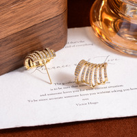 Boucles d'oreilles en forme de C, plaquées cuivre, multicouches, avec zircon cubique en forme de griffe, bijoux de luxe pour femmes, pour mariage et soirée