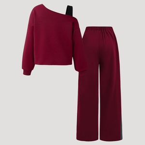 Elegante Completo Due Pezzi <span class=keywords><strong>per</strong></span> Ragazze Adolescenti Rosso Vino Top con Stampa Cuore Senza Spalline e <span class=keywords><strong>Pantaloni</strong></span> a Gamba Larga Outfit Casual Quotidiano Spedizione Rapida - Product Image 2