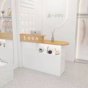 Modern <b>Small</b> <b>White</b> Wood Reception Desk High Quality Front <b>Table</b> for Beauty Salon Barber Shop Hotel & Gym - Product Image 2