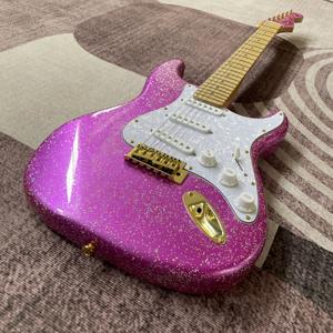 <span class=keywords><strong>Guitare</strong></span> électrique rose ST <span class=keywords><strong>avec</strong></span> touche en érable, corps brillant, <span class=keywords><strong>vibrato</strong></span> SSS doré étincelant, LIVRAISON RAPIDE - Product Image 3