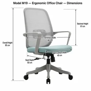 Chaise de bureau ergonomique en maille avec base en nylon et roulettes pour utilisation au bureau d'ordinateur - Product Image 4