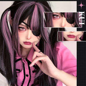 วิกผมเต็มศีรษะ Dm179 ผมยาวตรงสีดำไล่ระดับสีชมพูพร้อมไฮไลท์ ใยสังเคราะห์คาเนคาลอน สำหรับคอสเพลย์สไตล์อนิเมะ - Product Image 4