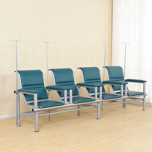 Silla de Infusión Oulang Furniture, Respaldo Alto, Cuero Azul, Estructura de Acero, Silla para Sala de Espera de Hospital con Reposabrazos y Soporte para Suero - Product Image 3