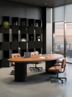 Table de conférence ovale moderne - Bureau de réunion de luxe en placage de noyer pour salle de direction