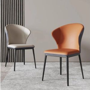 Modern Upholstered Dining Chair Light Gray Orange Leather <b>Backrest</b> Adult Use - Product Image 1