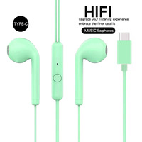 Earphone Kabel Type-C U19 Warna Macaron Bass Dalam & Mikrofon Karaoke Headphone Semi-In-Ear untuk Smartphone Android
