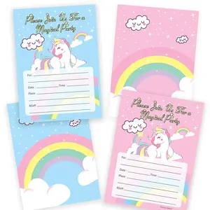 Unicorn doğum günü davetiye zarflar parti malzemeleri kağıt bebek duş çocuklar parti olay için evlilik davetiyesi tasarım