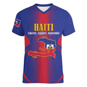 Maillot de football d'Haïti à col en V, maillot de sport professionnel, maillot de sport décontracté essentiel, t-shirts pour les fans de la Fédération de football haïtienne - Product Image 5