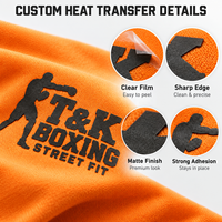Transfert graphique personnalisé noir sur orange pour vêtements de combat, gilet de gym, t-shirt, tenue de sport, étiquette thermocollante