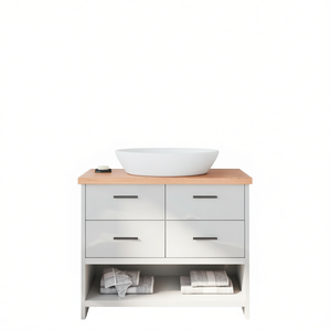 Bathroom <b>Vanity</b> Solid Wood 39.4 In W Light Brown Modern Design With Drawers Floor Standing - Product Image 1