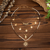 Mode bohème Style ethnique bijoux perlé tournesol palmier pendentif collier géométrique plaquette pendentif bijoux accessoires