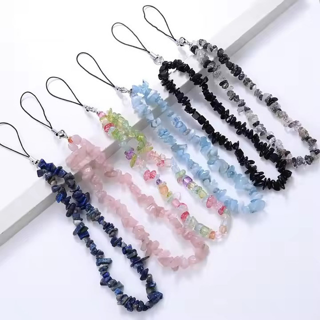 Handmade Women's Clear Beaded Mobile Phone Strap Irregular Natural Stone Crystal Pendant Mobile Phone Charm Handmade Ins Other