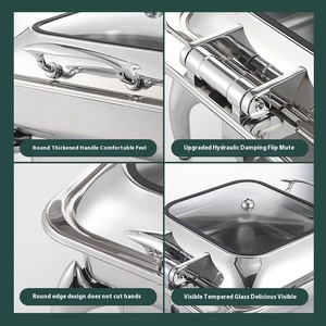 BOSAI 9L Réchaud électrique en acier inoxydable pour buffet, avec couvercle hydraulique, <span class=keywords><strong>design</strong></span> carré argent/or, pour petit-déjeuner d'hôtel - Product Image 5