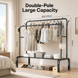 Organizador Metálico para el Hogar, Perchero Portátil con Doble Barra, Estante para Ropa y Zapatos con Ruedas y Estante para Artículos - Product Image 4