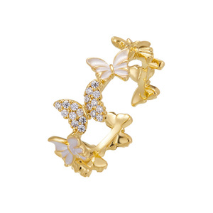 Butterfly Open Ring Gold Plated Pave Setting Enamel Insect Design Fashion Jewelry Gift For Women - Product Image 5