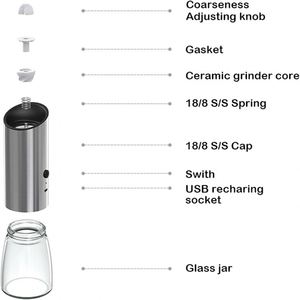 Rechargeable USB Bamboo Eco-Friendly Himalayan Salt & <b>Pepper</b> <b>Grinder</b> Set with Stainless Steel Mills - Product Image 4