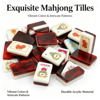 Mahjong vintage à base d'ambre rouge grainé, motif Dragon Phénix imprimé tendance nationale, artisanat gaufré pour le jeu de loisirs à domicile