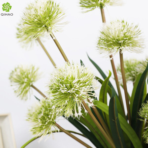 QIHAO <b>Artificial</b> Onion <b>Flower</b> 3 Heads <b>White</b> Green Plastic High Simulation Wedding Home Decor Outdoor Props - Product Image 1