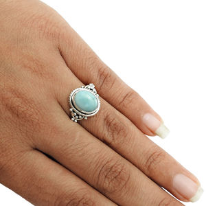 Bagues classiques faites à la main de luxe au design bohème 925 Sterling Silver Birthstone Fine Jewelry Bezel Set Blue Larimar Rings OEM ODM - Product Image 2