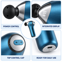 Pistolet de massage chauffant bleu portable avec 6 vitesses, 4 têtes, 3 niveaux de chaleur et indicateur LED pour la récupération sportive et la remise en forme