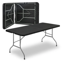 Tables Pliantes en Plastique PEHD Rectangulaires Noires de 180 cm, Pliantes en Deux, pour Fêtes, Vente en Gros