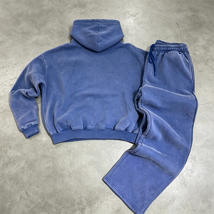 Set Personalizzato di Felpa con Cappuccio e Pantaloni Sportivi, Tuta da Ginnastica Oversize con Effetto Lavaggio Acido per Uomo - Product Image 2
