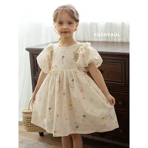 YOEHYAUL Wholesale 100% Cotton Floral Summer Girl Kid Dress Child Custom High Quality Puff Sleeve Toddler Kids Dresses For Girl