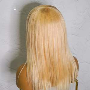 Perruque à <span class=keywords><strong>frange</strong></span> blonde HD sans dentelle, sans colle, <span class=keywords><strong>cheveux</strong></span> raides Remy de qualité 12A, <span class=keywords><strong>cheveux</strong></span> vietnamiens, achat en gros pour femmes - Product Image 3
